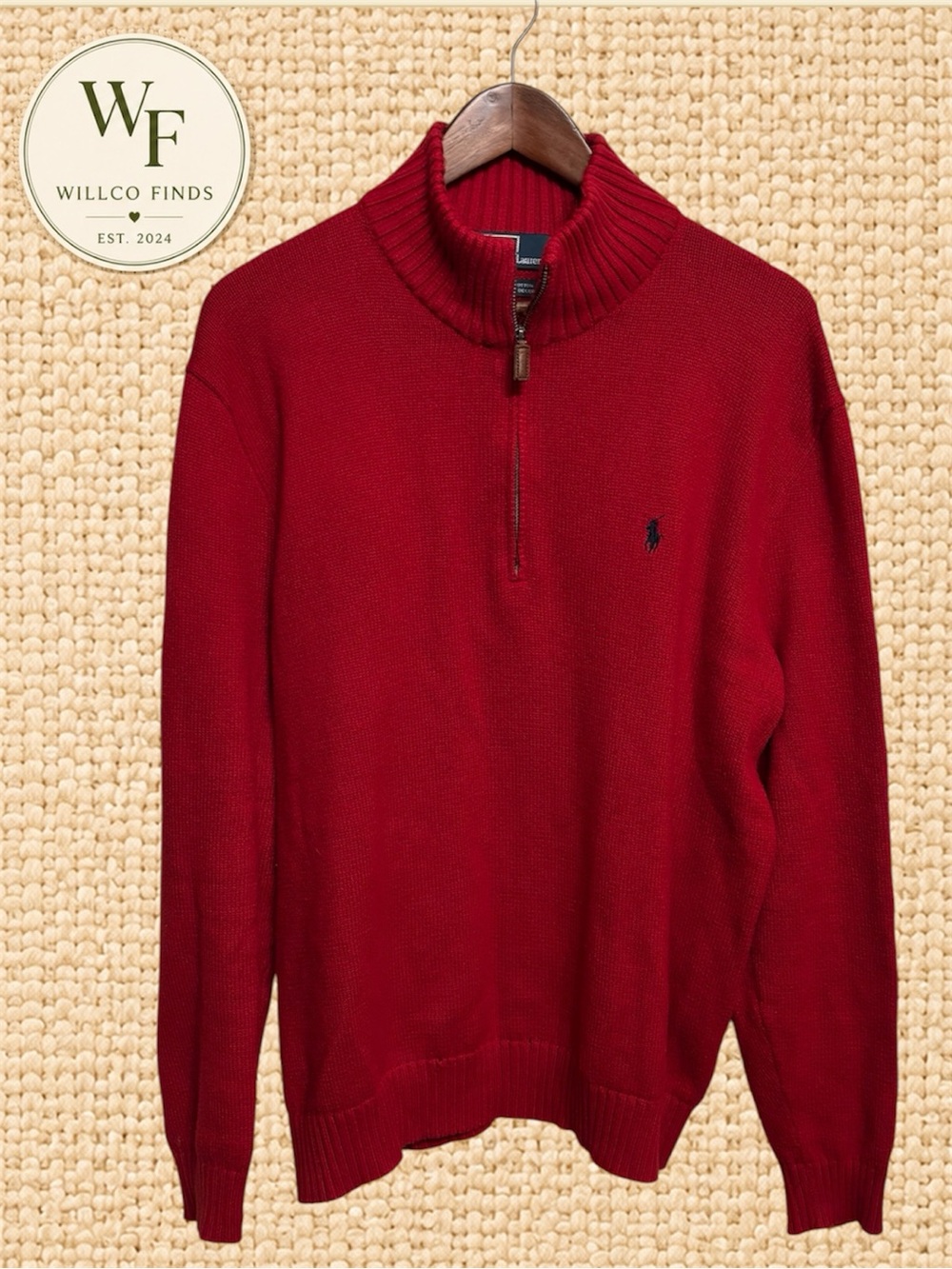 Polo Ralph Lauren Men’s XL Red Quarter Zip Sweater 100% Cotton Pony Logo